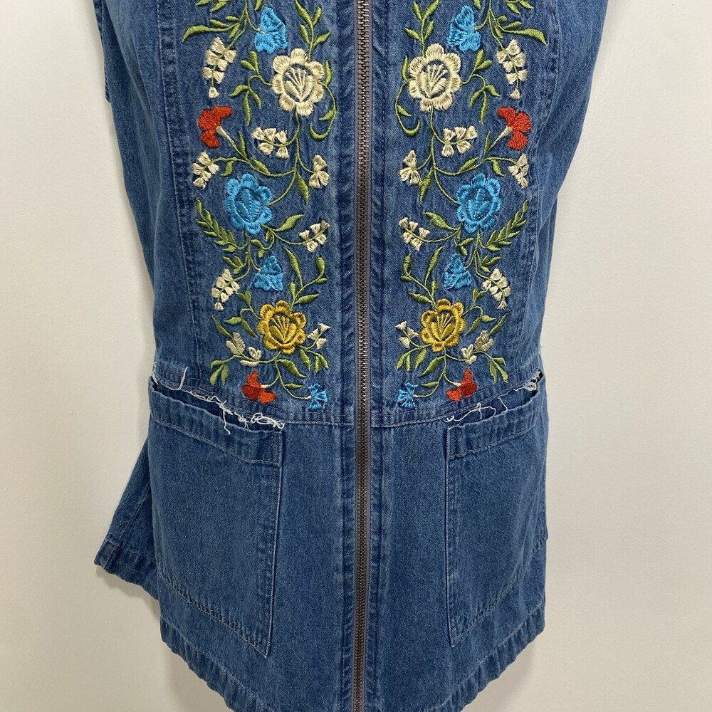 Country Store M Floral Embroidered Cotton Zip Up Vest Whimsical Ren-Faire Garb - Picture 4 of 9
